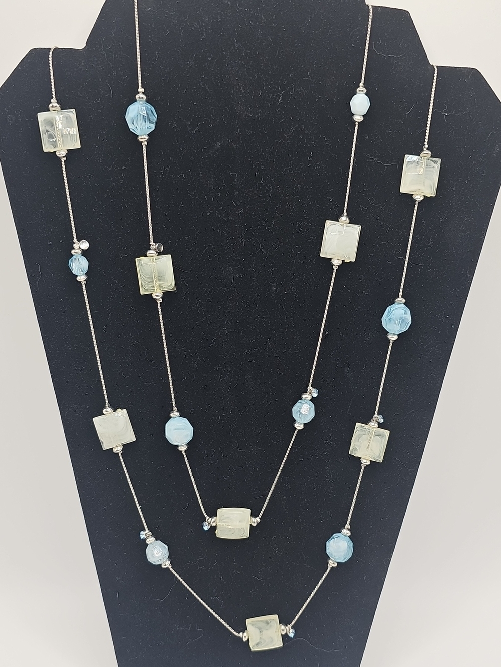 Elegant Two-Tone Bead 32" Long Necklace - Blue & Pale Green